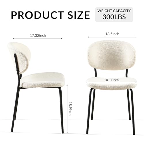 Howtek Dining Chairs Set of 2, Mid Century Modern Boucle Upholstered Fabric Kitchen Chairs with Curved Backrest & Metal Legs for Living Room, Dining Room, Vanity - Beige