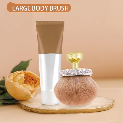 UNIMEIX Extra Large Body Makup Brush for Self Tanner with Drawstring Bag, 3.2 Inch Blend and Blur Body Sunscreen Applicator for Face, Legs, Body, Cream and Foundation (Gold)