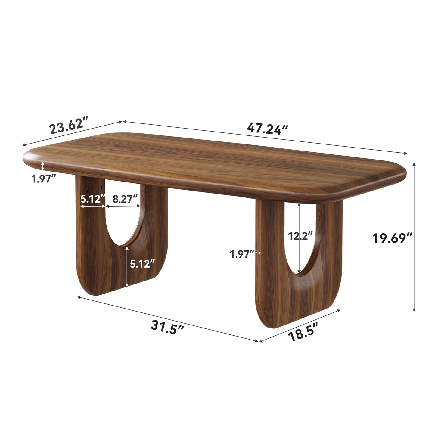 LITTLE TREE Farmhouse Coffee Table, 47 Inches Wooden Rectangular Center Tables with Rounded Corners, Modern Coffee Tables Low Cocktail Tea Furniture for Living Room (Rustic Brown)