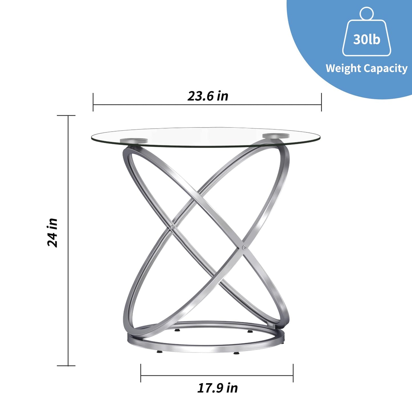 OIOG Glass Round End Table, Modern Contemporary Side Table for Small Space with Tempered Glass Tabletop for Living Room, Chrome Finish