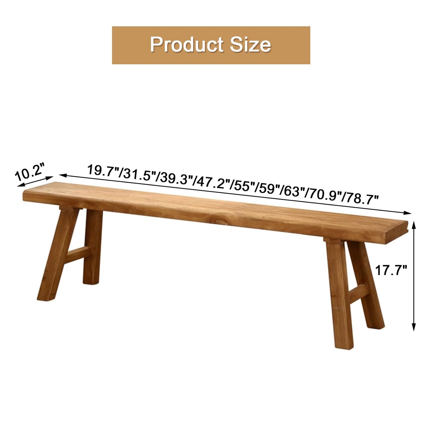 Farmhouse Wooden Bench Indoor,Natural Wood Entryway Bench Long Bench for Living Room Dining Room,Solid Wood Shoe Bench Entryway Benches with Armless Design(Wood)