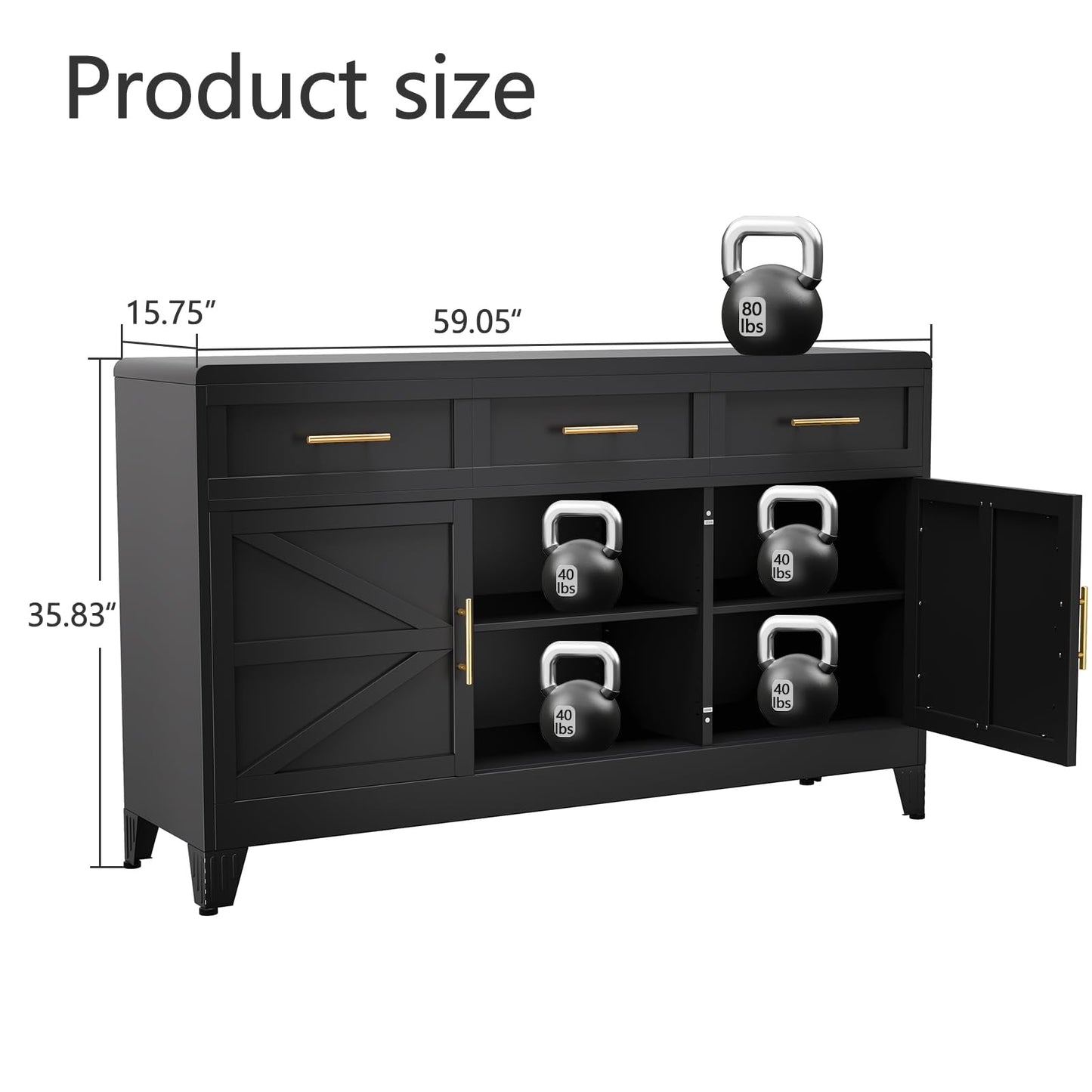AUEYTVR Metal Sideboard Buffet Cabinet,Coffee Bar Cabinets with 2 Doors, 3 Drawers and an Open Storage Space,Buffet Table Wine Bar Cabinet for Dining Room, Living Room