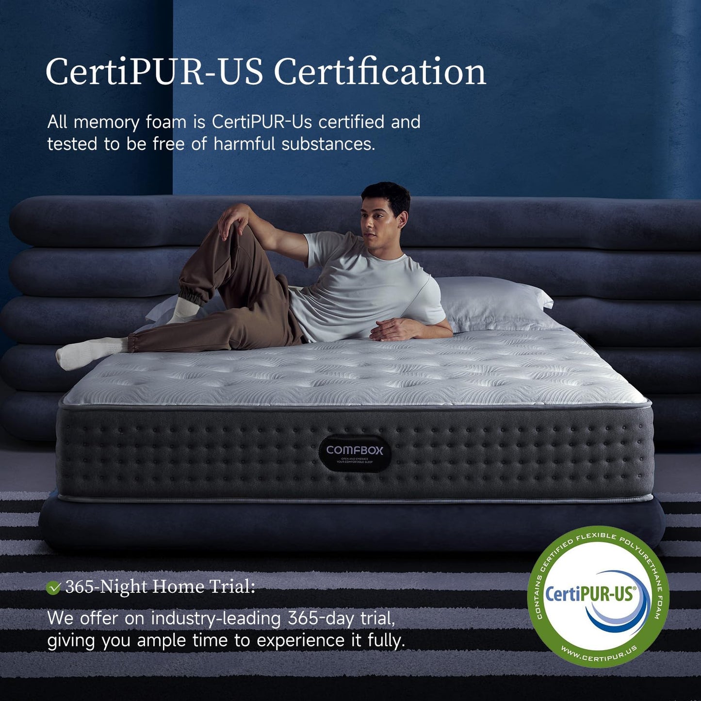 COMFBOX Classic Hybrid King Size Mattress - Medium Firm King Mattress 14 inch - Contouring Memory Foam & Innerspring Coils - Cooling Top Layer - Pressure-Relief - 365-Night Trial & Forever Warranty