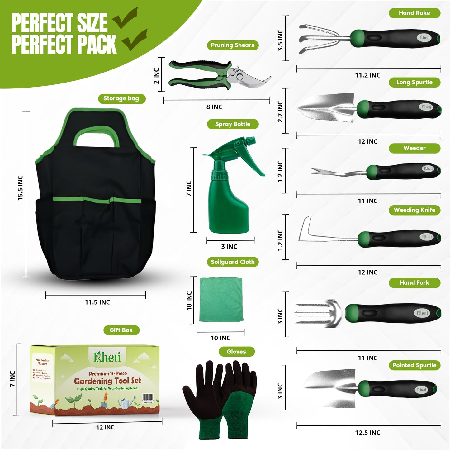 KHETI π‘π²ππ²ππ 11-Piece Heavy Duty Stainless Steel Garden Tool Set β Includes Spade, Shovel & More, Perfect for Digging & Plant Care, Ideal Gift for Women & Mothers