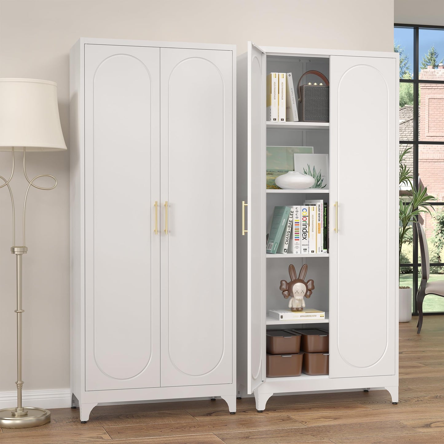 Metal Storage Cabinet with Doors and Shelves,75 Inch White Pantry Cabinets for Kitchen Storage,Tall Kitchen Pantry Cabinet for Living Room, Dining Room