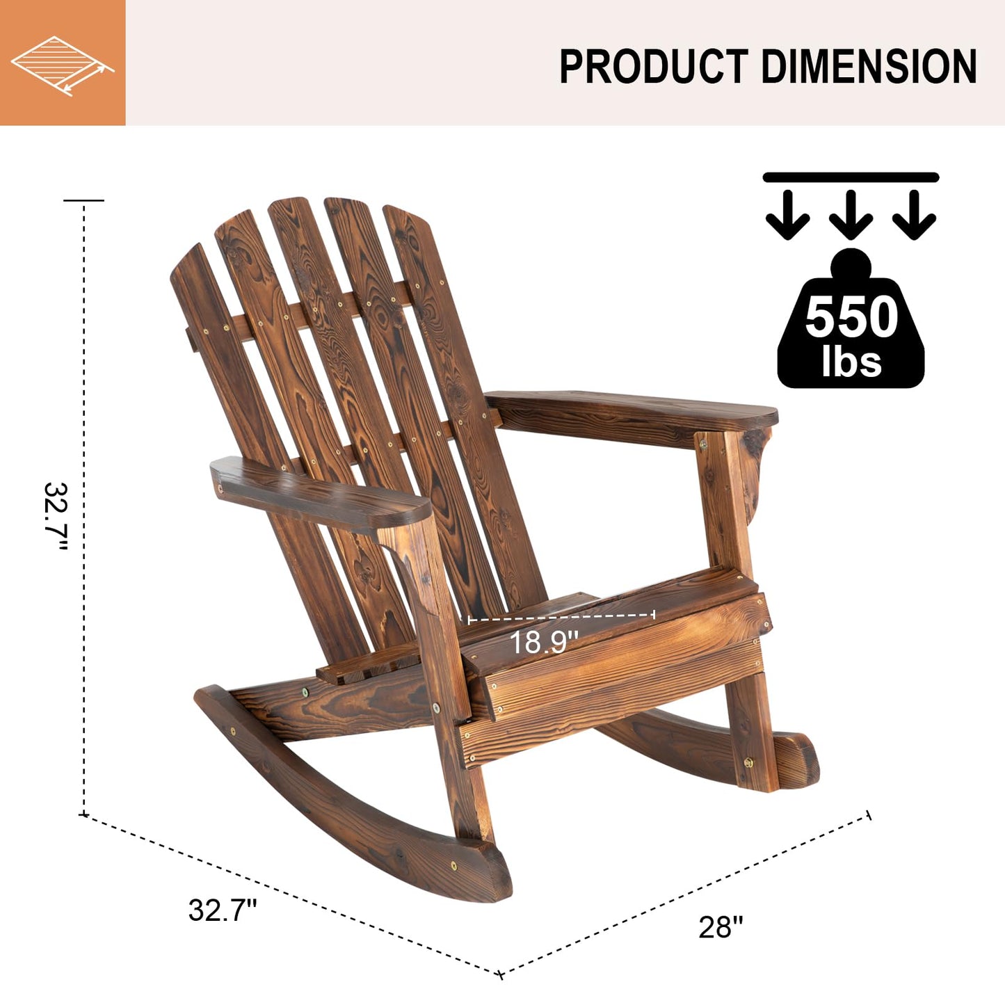 FURNDOOR 2PCS Patio Rocking Chair - Adirondack Rocker Chair Set of 2, Outdoor Wooden Rocking Chairs for Porch, Balcony, Backyard, Poolside