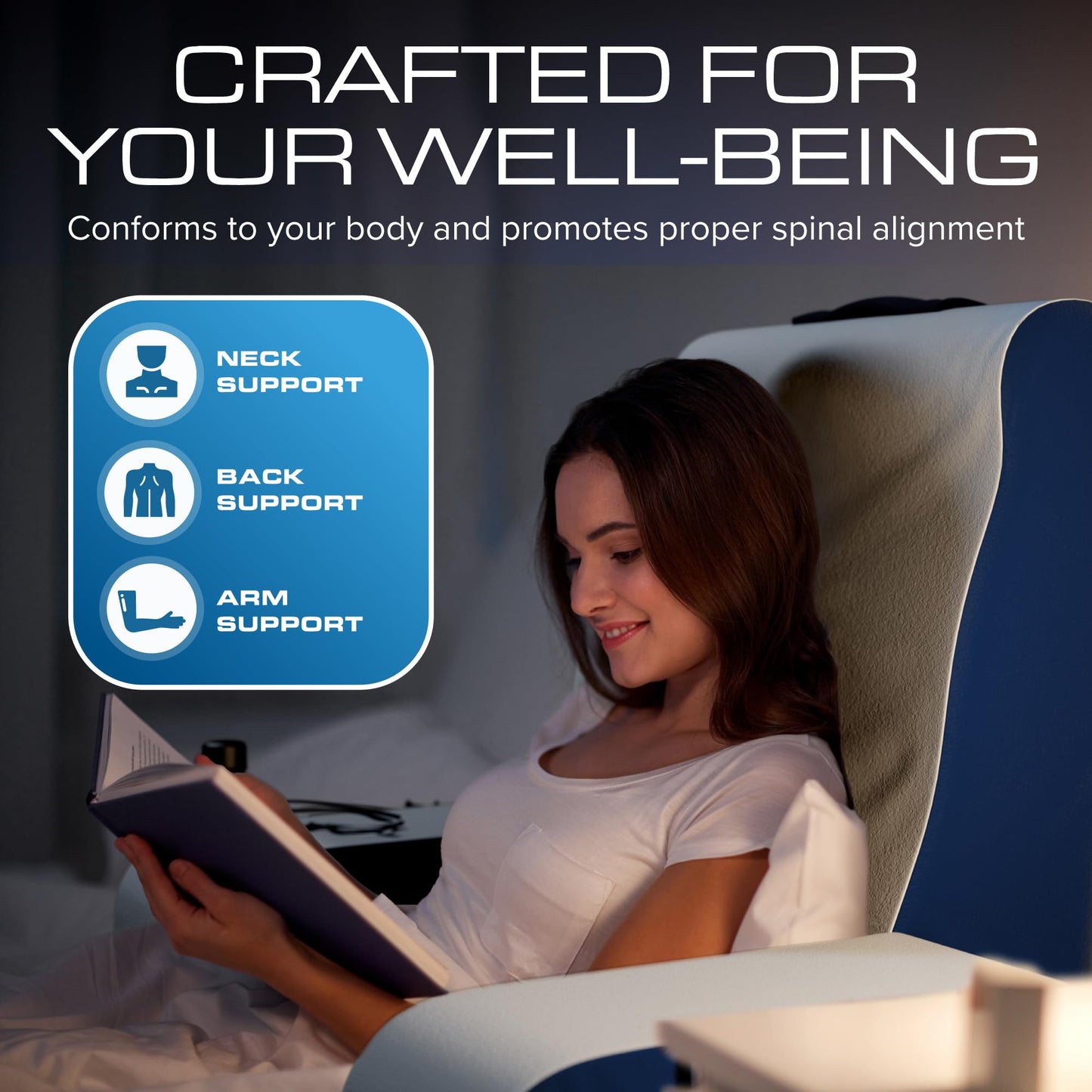 Kӧlbs Wedge Reading Cushion, Back Pillow for Bed Sitting Up, Cushion with Arms for TV Book Gaming Dorm Rooms, Backrest