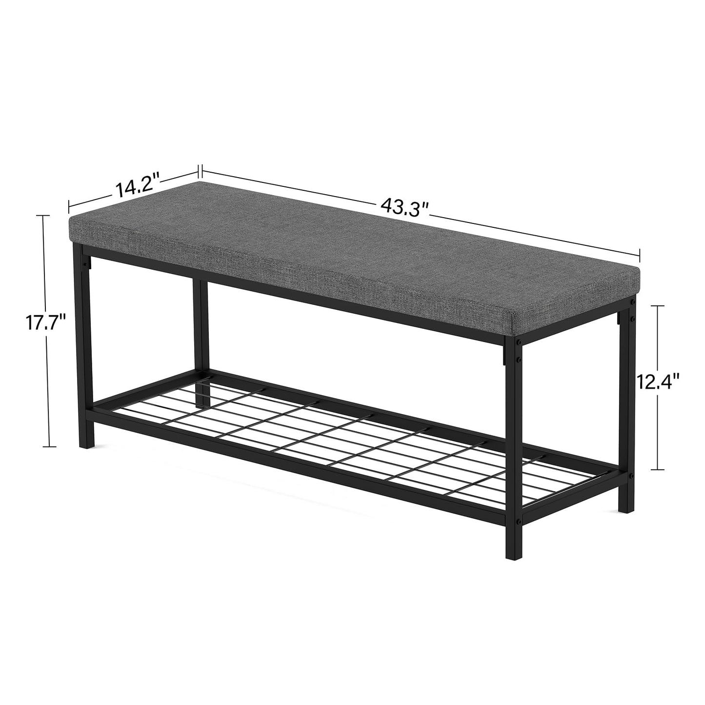 Masigle Shoe Bench, Entryway Bench with Cushion Seat, Shoe Rack Bench with Storage, Modern Style, Holds Up to 350 lb, for Living Room, Bedroom, Hallway, Grey