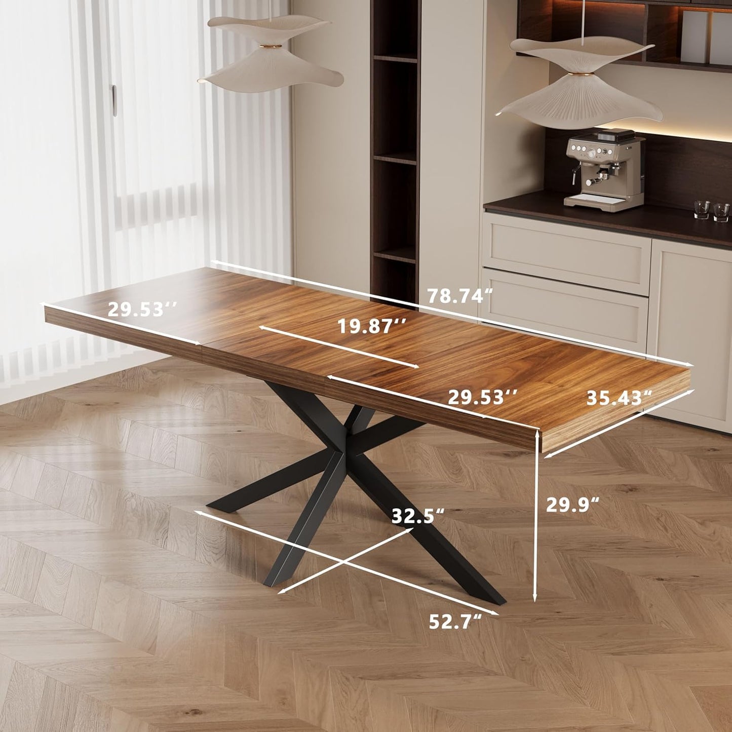 CayugaCrekrd 59"-78.7" Extendable Dining Table for 4 6 8 People, Wooden Kitchen Table with Hidden Storage, Dining Room Tables for Living Room, Kitchen, Brown