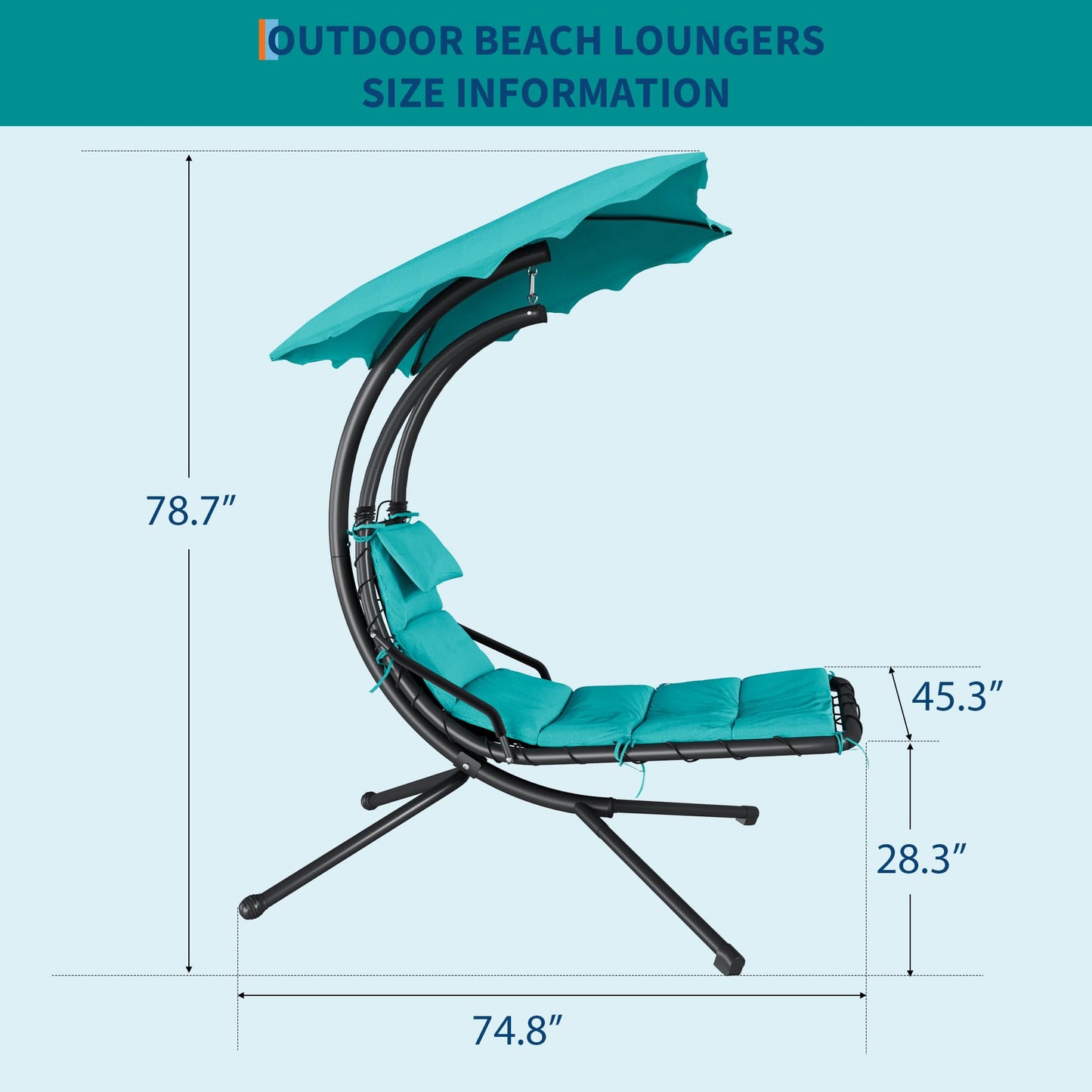 LuyFuitre Hanging Chaise Lounge Swing Chair, Hanging Curved Chaise Lounge Chair Umbrella, Curved Steel Hammock Lounger Chairs for Outdoor Indoor Patio Pool Garden Backyard Porch