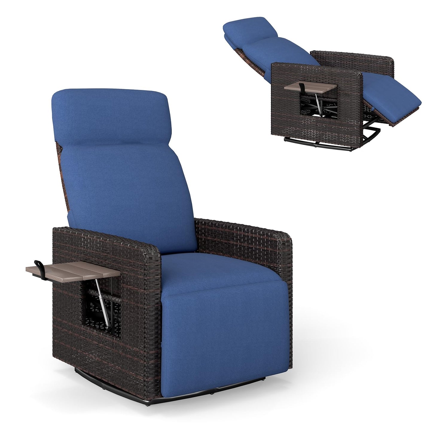 Kinfant Outdoor Recliner Chair with Adjustable Backrest, Flip Table, Thickened Cushion- for Patio, Poolside, Lawn, Backyard (Blue)