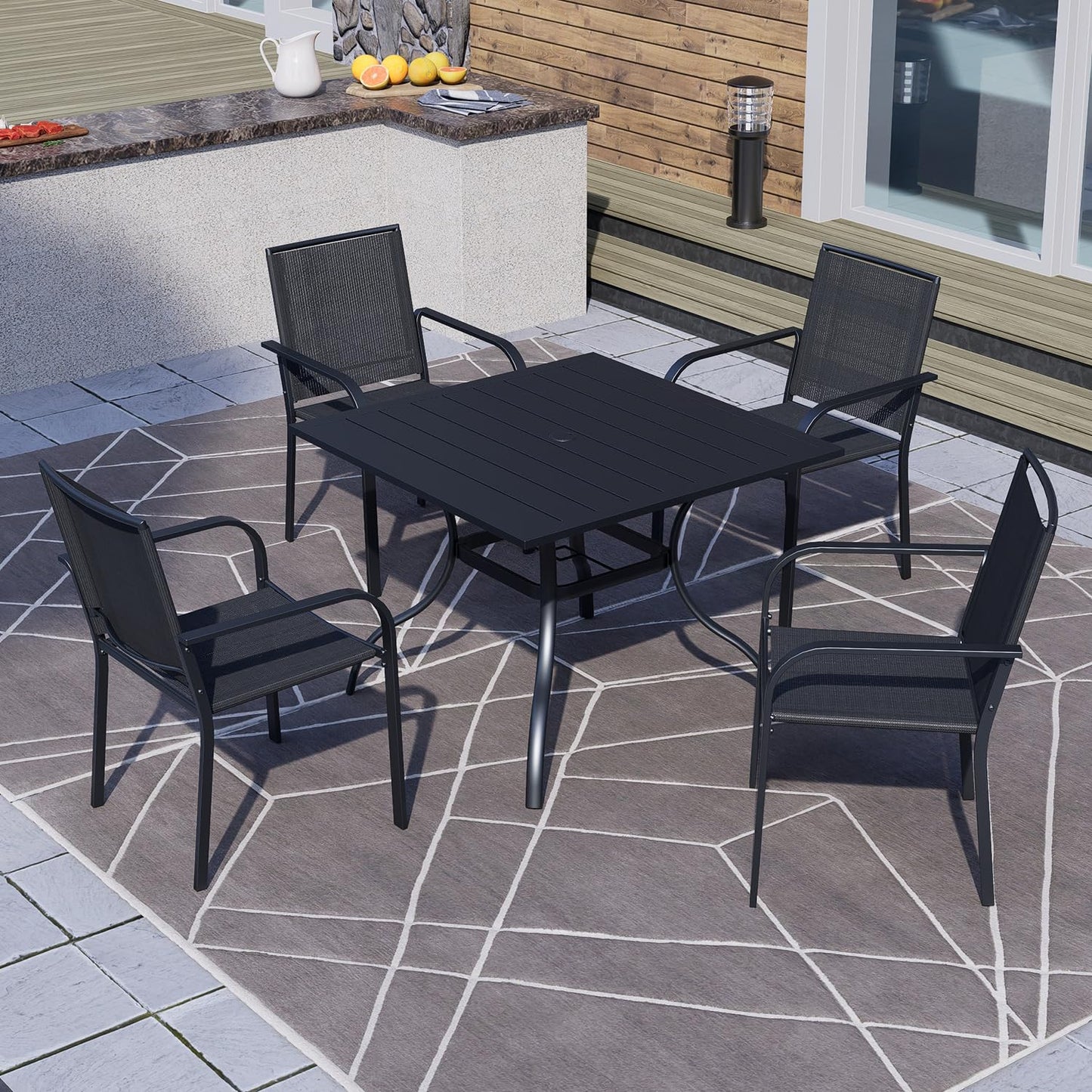 Anmutig Patio Dining Chairs Set of 6, Outdoor Stackable Dining Furniture Set, All Weather Dining Set for Lawn, Garden, Backyard, Poolside Black