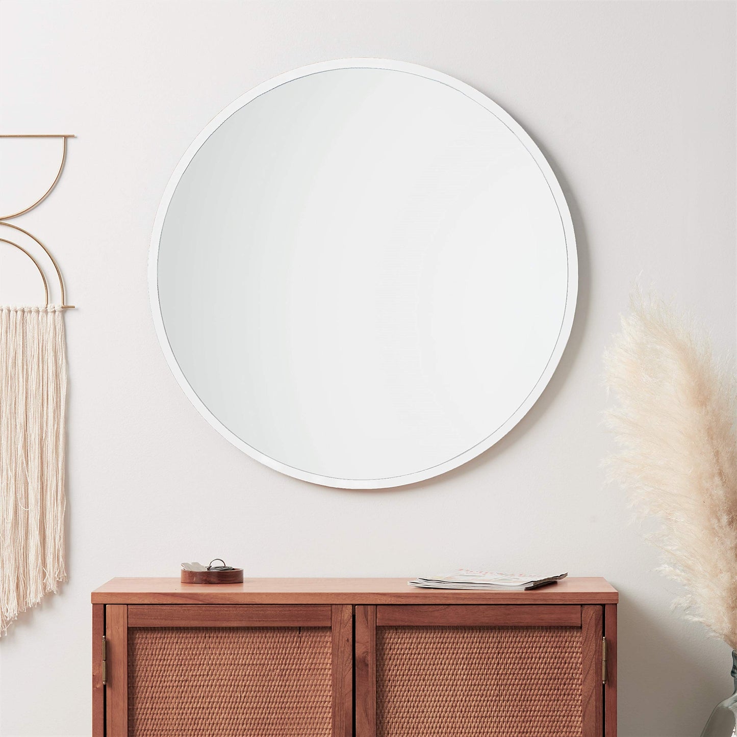 Better Bevel 36” x 36” White Rubber Framed Mirror | Round Bathroom Wall Mirror