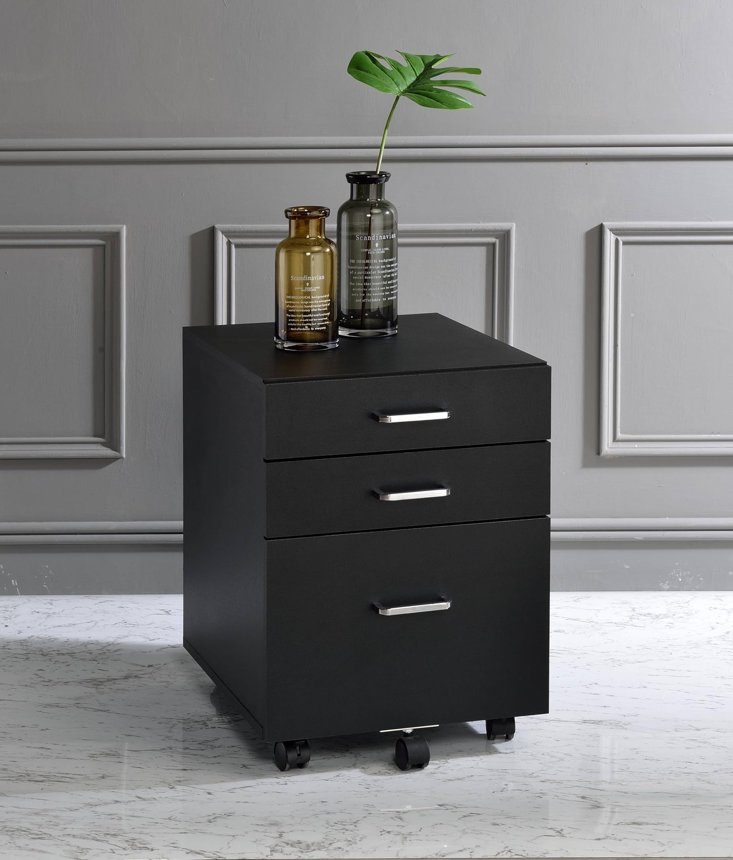 YINGCHAOJI File Cabinet,3 Drawers Filing Cabinet for Home Office,Storage Drawers,with Wheels,Rolling Mobile,Printer Stand,Office,WorkHanging File Folders,19" L x 16" W x 22" H,Black