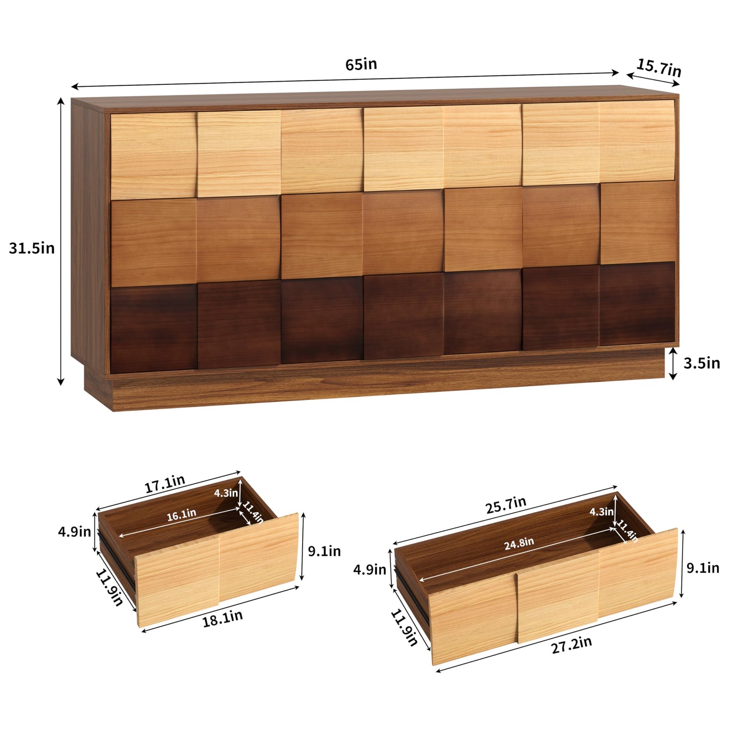 Lamohome 9 Drawer Dresser with Solid Wood Drawer Fronts, 65" Chest of Drawers Modern Wood Dresser with Artistic Gradient Finish for Bedroom & Living Room