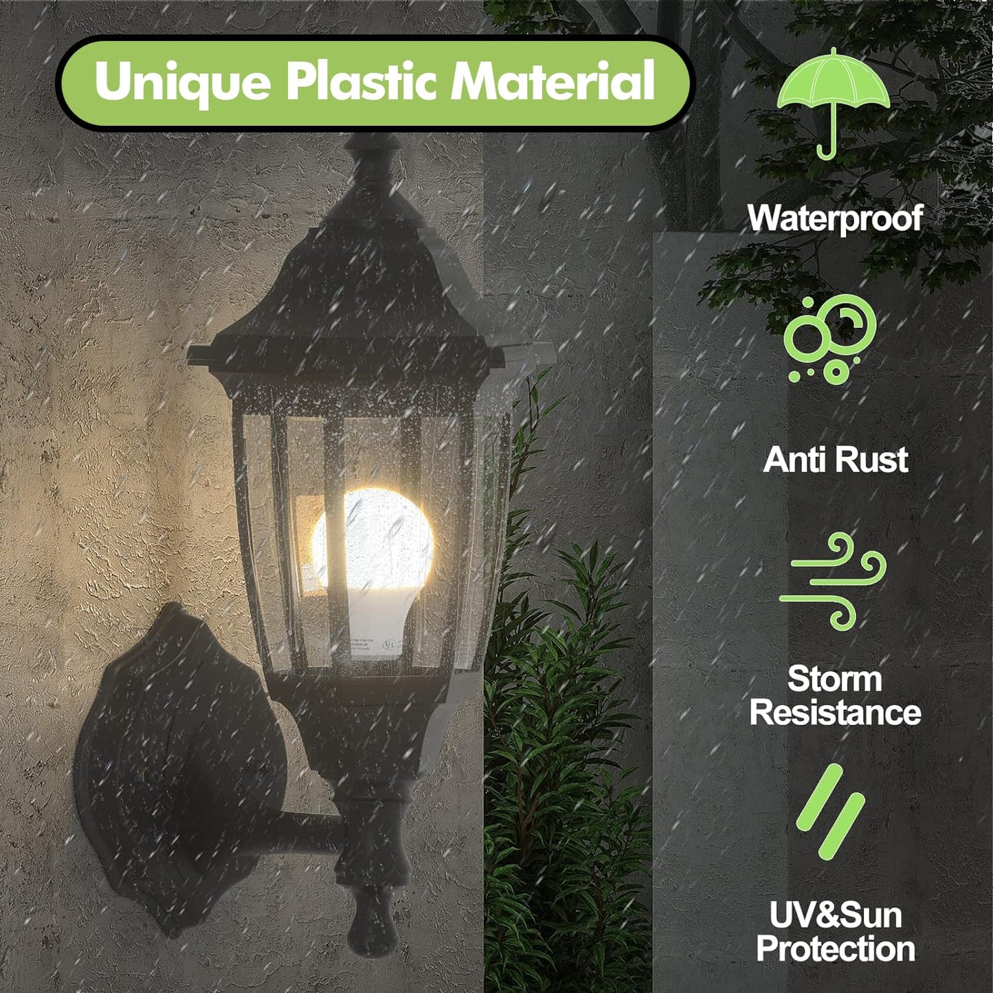 EMART Outdoor Porch Sconce LED Exterior Wall Light Fixtures, Special Handling Anti-Corrosion Plastic Material, Waterproof Security Lamp for Garage, Front Door, House - 2 Pack, Black (Bulb Included)