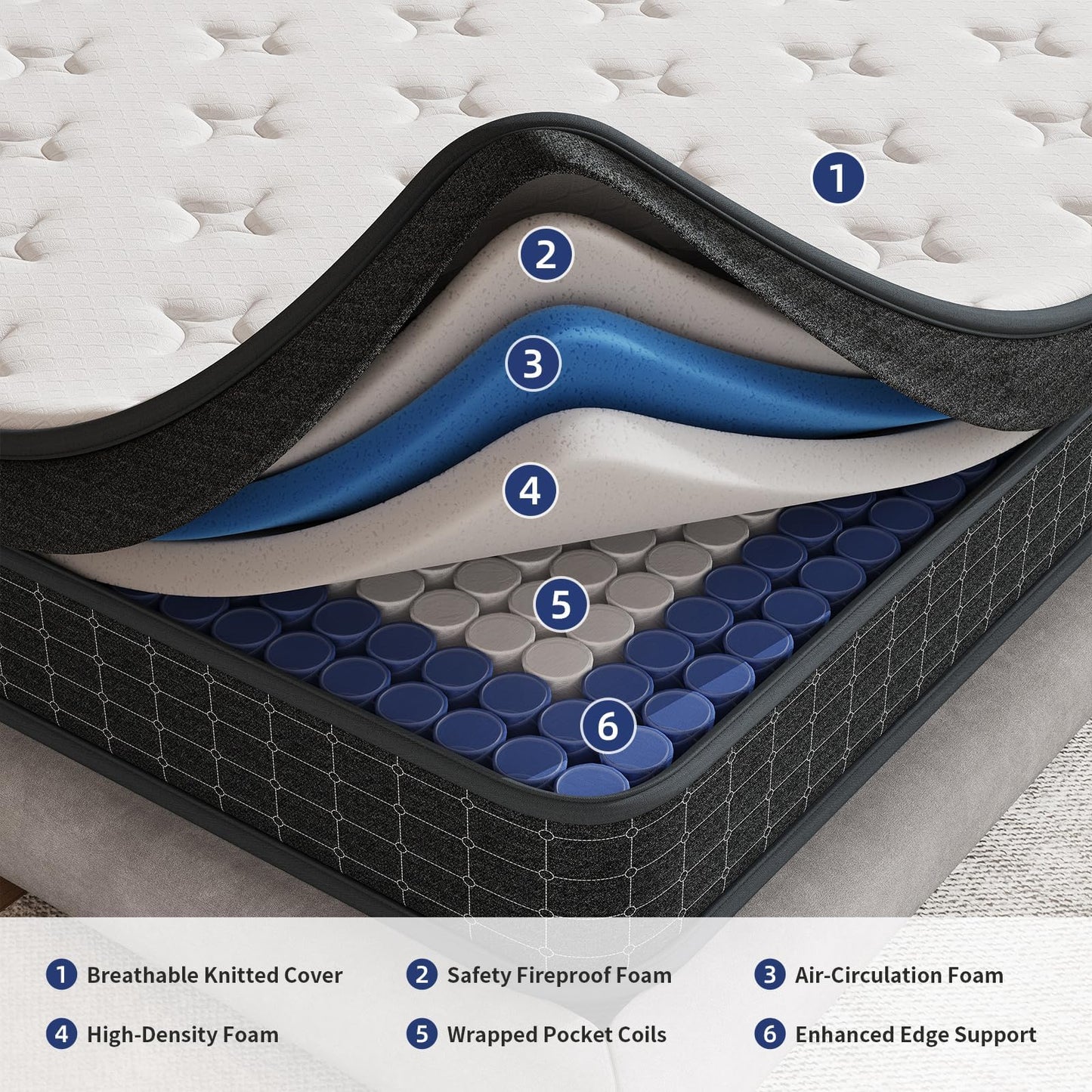SupremeSleep King Size Mattress, 12 Inch King Mattress in a Box, Memory Foam Hybrid Matress with Individual Pocket Spring for Motion Isolation, Pressure Relief, Medium Firm Feel, CertiPUR-US