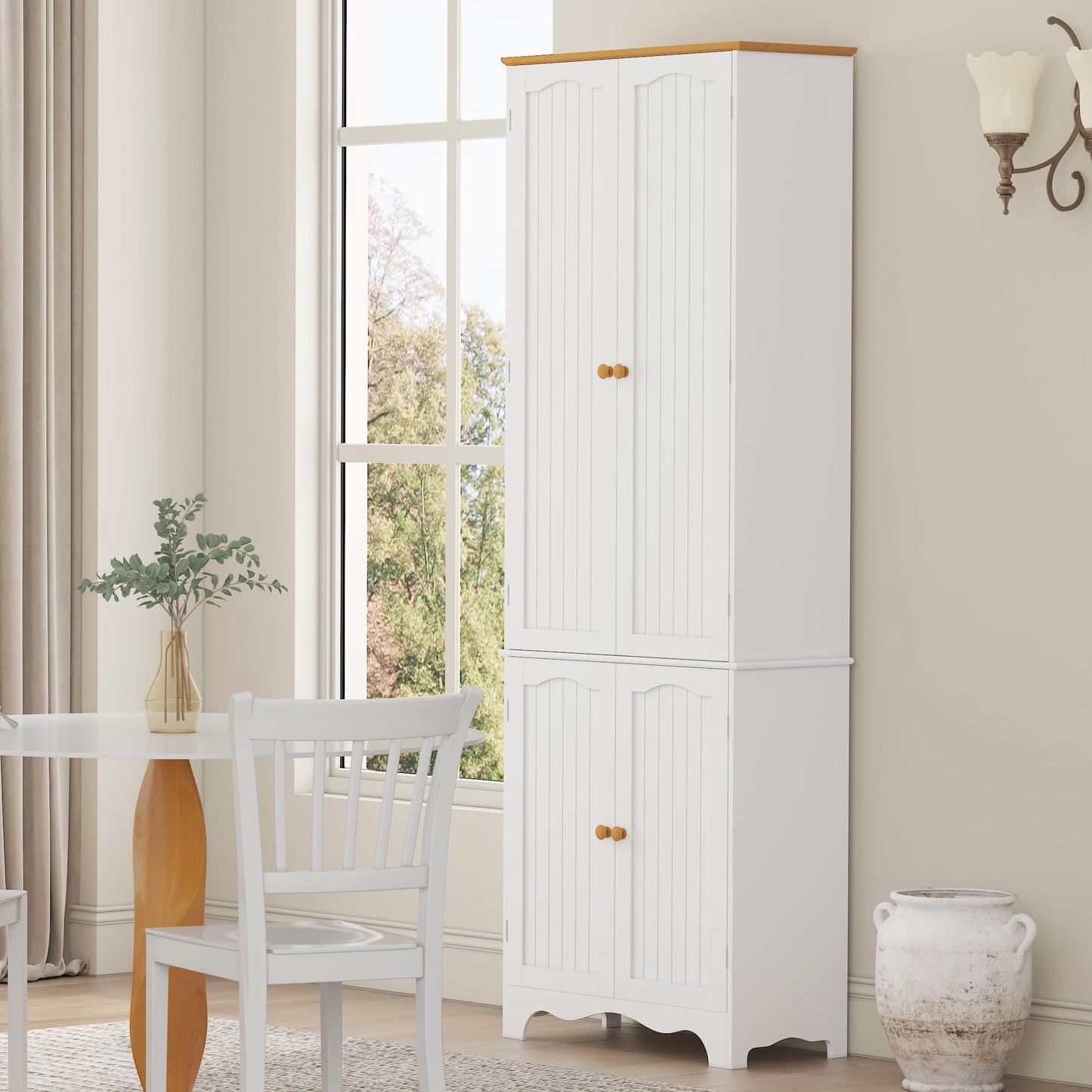 Function Home 72" Kitchen Pantry Cabinet, Freestanding Storage Cabinets, Tall Food Pantry with Doors and Adjustable Shelves, Utility Floor Cabinet for Kitchen Dining Room Living Room, White