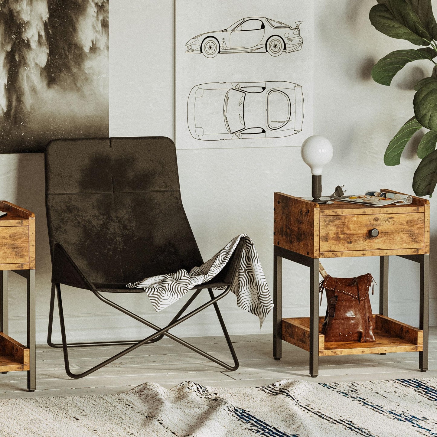 LIKIMIO Nightstand, Set of 2 Bedside Table with Charging Station, Small End Table with Storage Drawer and Shelf for Bedroom and Living Room, Easy Assembly, Stable and Sturdy, Vintage Brown