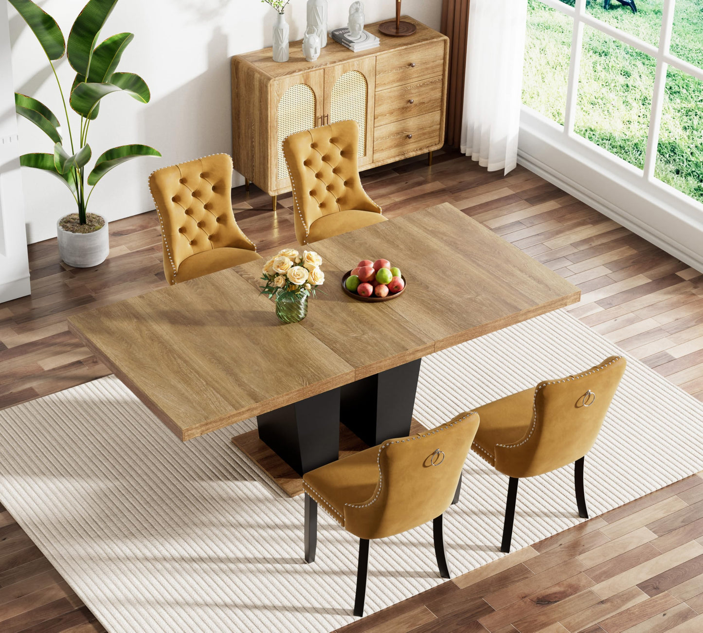 HomVent 5 Piece Extendable Dining Table Set for 4 with Chairs, 63"-78.7" 4 Person Dining Room Table Sets for 4-10 People, Wood Rectangle Farmhouse Expandable Kitchen Table Chairs Set of 4, Dinner Set