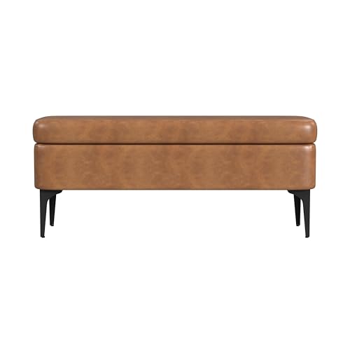 HomePop Upholstered Storage Bench with Metal Leg Home Décor|Bench with Storage for Living Room & Entryway - Carmel Faux Leather