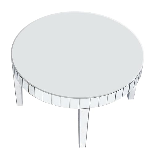Silver Mirrored Coffee Table, 31.5" Round Modern Center Table with Starburst Mirror Mosaic Design, Luxury Circle Mirrored Glass Accent Coacktail Tea Table for Living Room Home Office