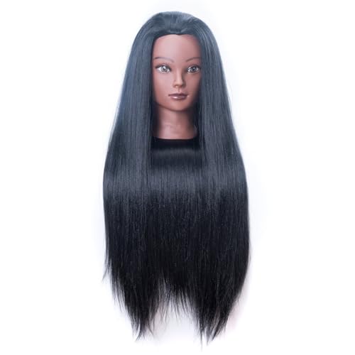 YK 26" Multicolored Synthetic Fiber Hair Mannequin Head with Clamp Stand - Cosmetology Doll Head
