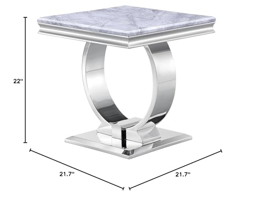 Asday Silver End Table, 22" Modern Glam Grey Square Side Table with Mirrored Stainless Steel U-Base for Living Room