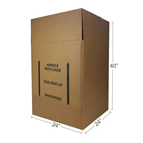 Amazon Basics Wardrobe Clothing Moving Boxes with Bar, 6 Pack, Brown, 24" x 24" x 40"