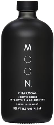 MOON Charcoal Mouth Rinse -Teeth Whitening Mouth Wash for Adults - Alcohol & Fluoride Free with Non-Abrasive Charcoal - Gentle on Enamel - No-Burn Formula - Support Healthy Gums (16.2 Fl Oz)