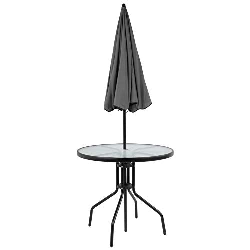 Flash Furniture Nantucket 6-Piece Patio Dining Set with Glass Table, 4 Folding Chairs, and Umbrella, Outdoor Patio Set, Black