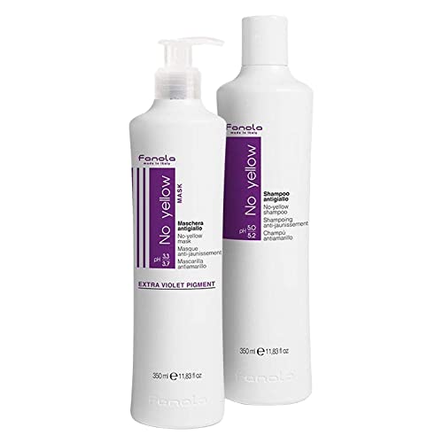 Fanola No Yellow Shampoo & Mask 11.8 oz / 2pk - Purple Anti-Brass Toner for Blonde, Silver, Gray & Highlighted Hair - Color Depositing Mask to Remove Brassiness from Bleached Locks