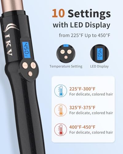 1 Inch Curling Wand Long Barrel, Dual Voltage Hair Curling Iron Wand Ceramic for Long Hair,10 Adjustable Temp