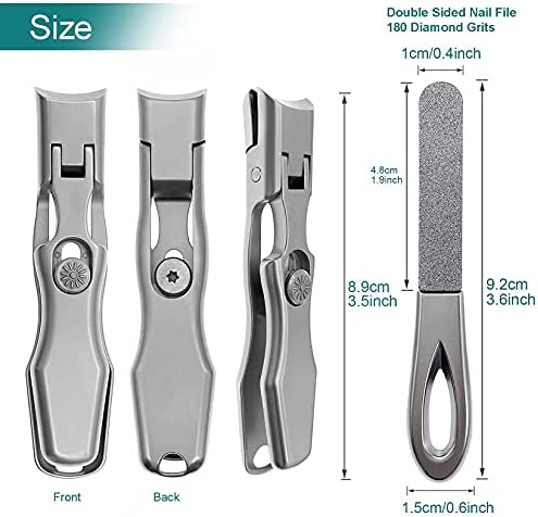 Nail Clippers for Men Thick Nails, Large Wide Jaw Opening Long Handle Heavy Duty Ultra Sharp Toe Nail Clippers with Catcher for Seniors,Adult,Women (Silver with File)