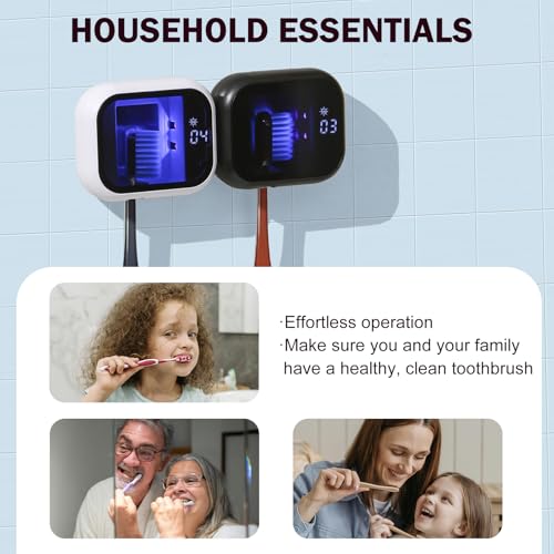 UV-C Toothbrush Cleaner, Portable Travel Cover for Manual/Electric Tooth brush, Magnetic Holder and Rechargeable Case for Any Size Toothbrush, Black