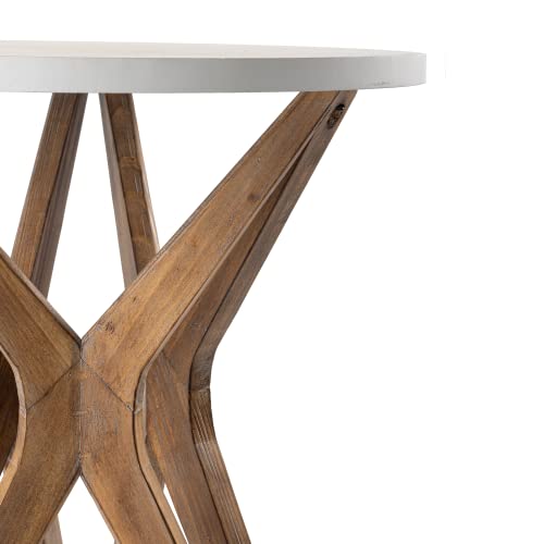 LONYKE Pedestal Farmhouse End Table, Distressed Top with Tripod Base Bedside Table for Living Room, Modern, Boho Decor, Round (1 Pack, White & Walnut)