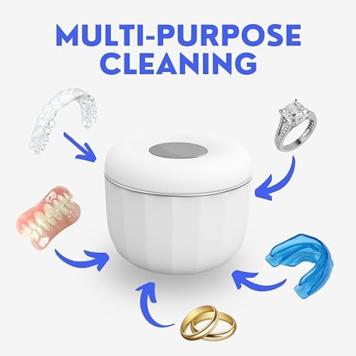 Ultrasonic Retainer Cleaner Machine for Invisalign, Aligner, Night Guard, Denture, Whitening Tray, Mouth Guard and Toothbrush Head - Dental UV Ultrasonic Cleaner Pod [no UV Light]