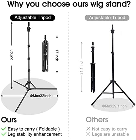 Mannequin Head Stand, Upgrade Foldable Wig Stand Tripod for Cosmetology Hairdressing Training, Metal Adjustable Wig Head Stand with Wig Caps, T-Pins, Comb, Hair Clips