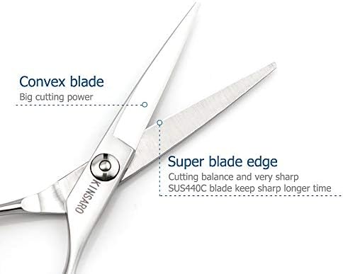 5.5" Barber Hair scissors Professional Hair Cutting Shears 440C Hair Cutting Scissors Shears Haircut Scissors Silvery Convex Blades KINSARO for Hairdresser Barber or Home Use