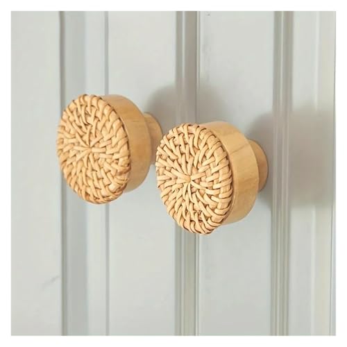 NRBMZYEN Cabinet Pulls 6 Pack Rattan Dresser Knobs Durable Wood Drawer Knobs Handmade Wicker Woven Pulls