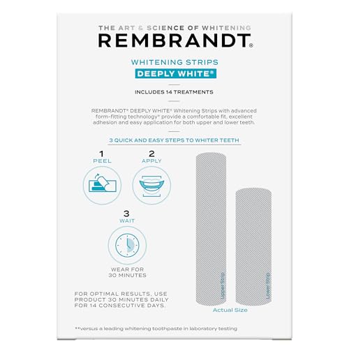 Rembrandt Teeth Whitening Strips, Deeply White, Enamel-Safe, 28 Whitening Strips (14 Treatments)