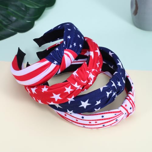 Lonext 4pcs Independence Day Knotted Headband for Women 4th of July Hairbands Twist Turban Headband Elastic Hair Hoop (American Flag Colors)