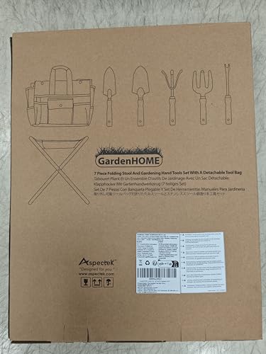 GardenHOME 7-Piece Gardening Tool Set – Stainless Steel Tools with Wooden Handles, Folding Stool, and Canvas Tote Bag, Green and White – Ideal for Gardeners, Men, and Enthusiasts