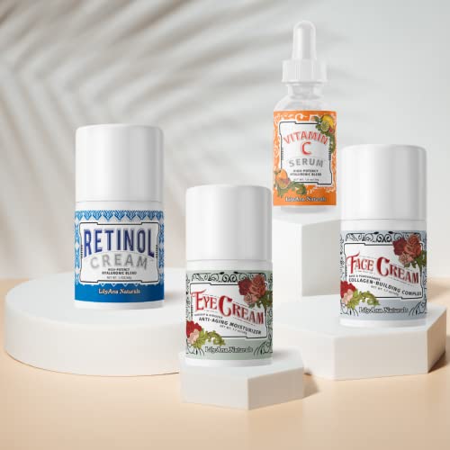 LilyAna Naturals Skincare Gift Set - Retinol Cream, Vitamin C Serum, Eye Cream and Face Cream Moisturizer - Anti Aging Skin Care Sets for Women