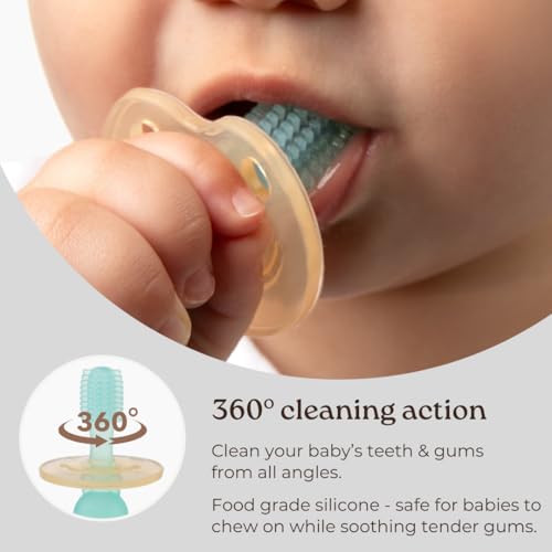 Haakaa 360° Silicone Baby Toothbrush – 100% Soft Food Grade Silicone, BPA-Free, Suction Base, Safe for Babies 6 Months+, Gentle Gum and Teeth Cleaning for Infants, Gum Massager (Pink)