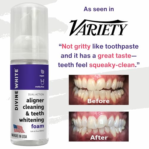 Dual-Action Stain Removal Aligner/retainer Cleaner and Teeth Whitening Foam- Hydrogen Peroxide-Good for Invisalign, ClearCorrect, SmileDirectClub, Candid -Oral Care-Toothpaste Replacement