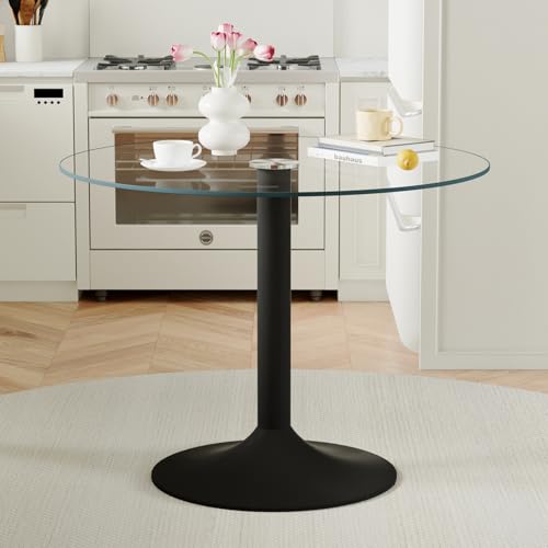 CGHIJDM 40" Round Dining Table Set for 4,5 Piece Dining Table Set,Glass Dining Table with 4 Cushioned Dining Chairs,Small Kitchen Table Set for 4 Ideal for Apartment