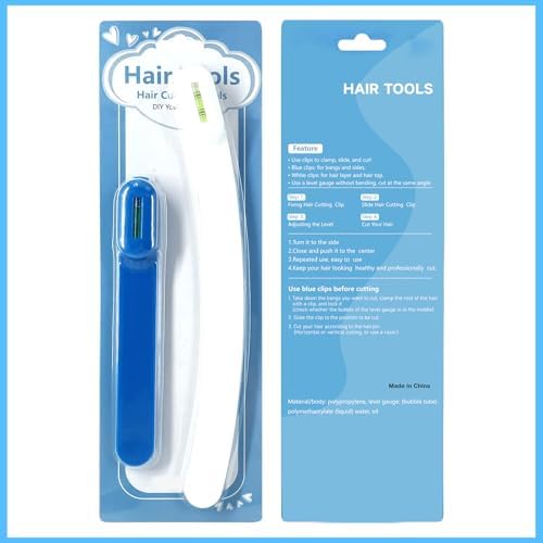 Professional Hair Styling Tools: DIY Layering and Trimming Kit with Clips, Guide for Bangs, Layers, Split Ends - Blue