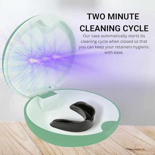 Tare&co UVC Ultraviolet Retainer Case Compatible with Invisalign, Mouth Guard Case, Dental Braces Case Slim Battery Powered, Aligner (Green Fig)