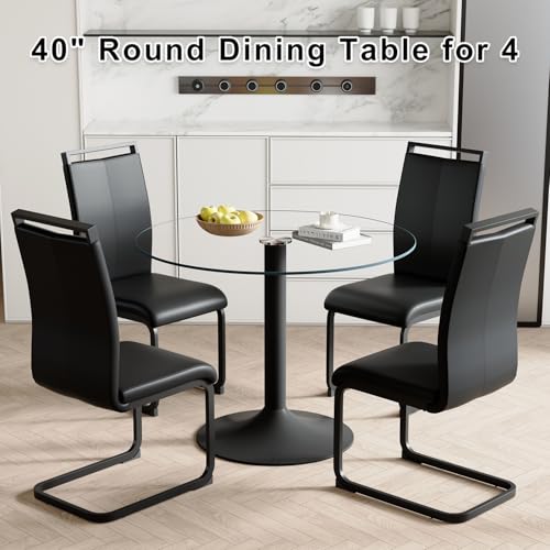 CGHIJDM 40" Round Dining Table Set for 4,5 Piece Dining Table Set,Glass Dining Table with 4 Cushioned Dining Chairs,Small Kitchen Table Set for 4 Ideal for Apartment